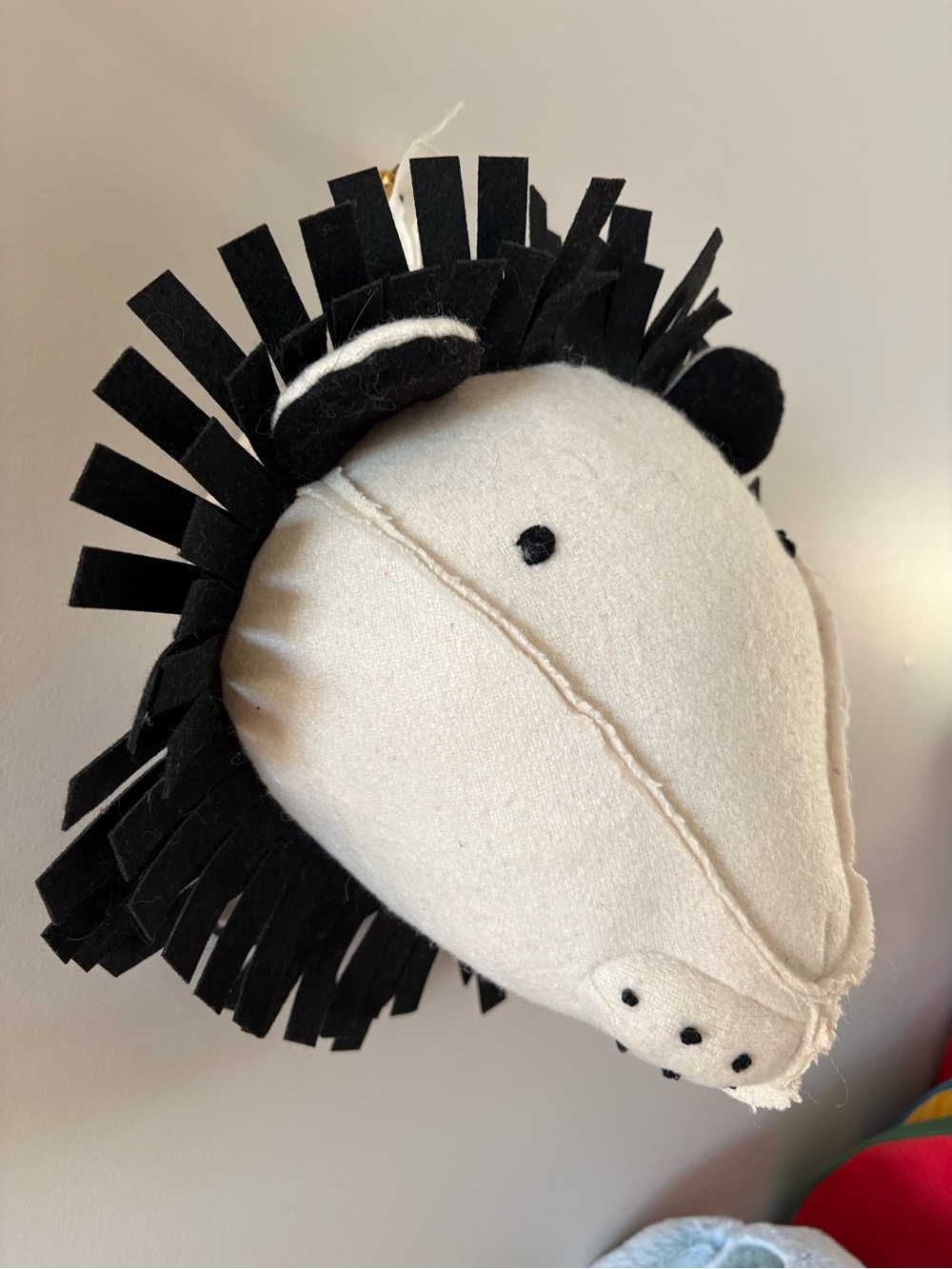 Kids Plush Lion Wall Head - Black and Cream